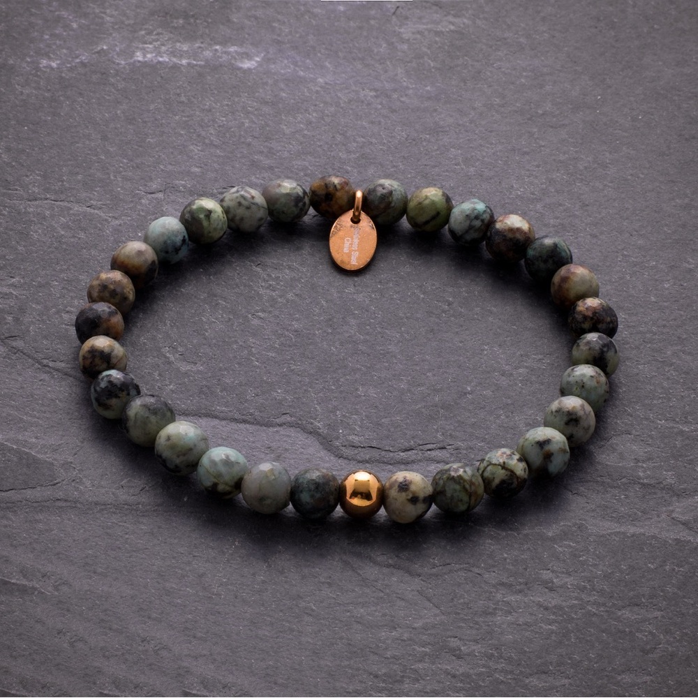 Stainless Steel Rose IP-plated 5mm Turquoise Bead Stretch Bracelet